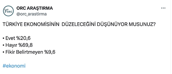 ORC'nin Türk ekonomisine ilişkin ankette genel görünüm 👇