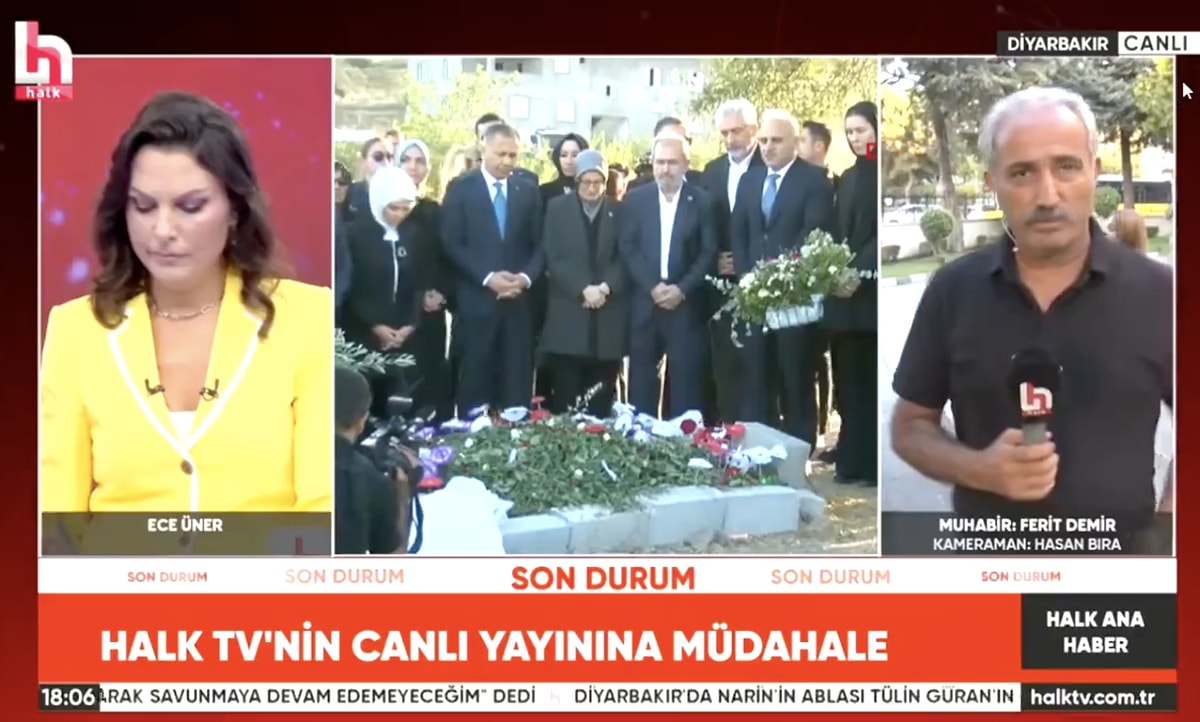 Halk TV ekranlarında gerçekleşen olayda, koruma ekipleri Ferit Demir'in canlı yayında olduğu sırada yanına gelerek yayını kesmesini istedi. Talebin nedeni ise Narin'in kabrini ziyaret etmek için bölgeye gelecek bakanların alana giriş yapacak olması.
